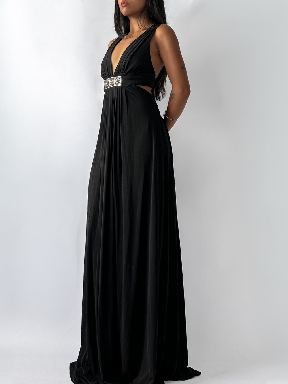 BCBGMaxAzria Backless Maxi Gown with Jeweled Waist - Picture 3 of 4